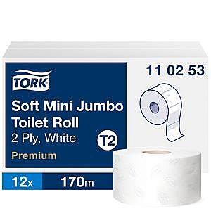 Туалетная бумага Tork PREMIUM MINI JUMBO T2 110253, 2 сл., 9,7 см х 170 м, белая, 12 шт.