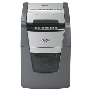 Rexel Optimum AutoFeed+ 100M Paper Shredder, Micro-cut shredding 2x15mm P-5 34L 55dB, Grey/Black