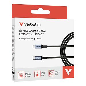 Verbatim 31845 Sync and Charge Cable USB-C to USB-C 60W 480Mbps 120cm, Grey/Black - Image 4