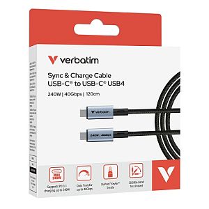 Verbatim 31847 Sync and Charge Cable USB-C to USB-C 240W 40Gbps 120cm, Grey/Black - Image 4