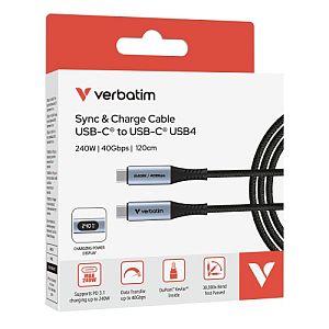 Verbatim 31849 Sync and Charge Cable USB-C to USB-C 240W 40Gbps 120cm, Power Display, Grey/Black - Image 4