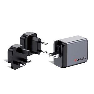 Verbatim 32201 GaN Charger 65W 3-Port, USB-A/USB-C, EU/UK/US Plug, Grey/Black - Image 3