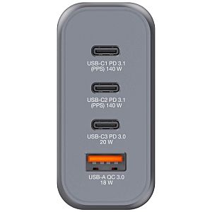 Verbatim 32203 GaN Charger 140W 4-Port, USB-A/USB-C, EU/UK/US PlugS, Grey/Black - Image 2