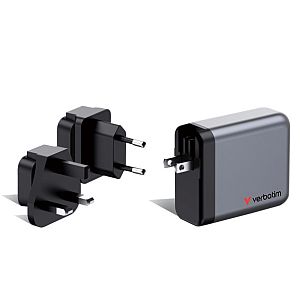 Verbatim 32203 GaN Charger 140W 4-Port, USB-A/USB-C, EU/UK/US PlugS, Grey/Black - Image 4