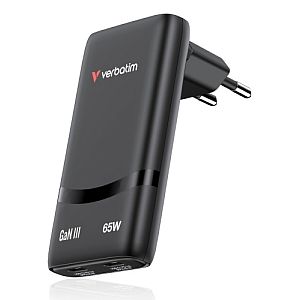 Verbatim 32354 Fold 'n' Go GaN Charger 65W 2-Port, USB-C, EU Plug, Black