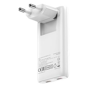 Verbatim 32355 Fold 'n' Go GaN Charger 65W 2-Port, USB-C, EU Plug, White - Image 2