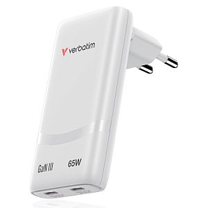 Verbatim 32355 Fold 'n' Go GaN Charger 65W 2-Port, USB-C, EU Plug, White