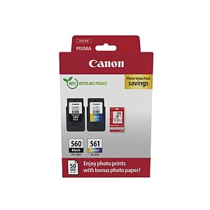 Canon CRG PG-560/CL-561 + Photo Paper Value Pack (3713C008) Ink Cartridge Multipack, BK/CMY