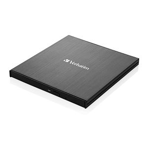 Verbatim 43886 External Slimline CD/DVD Writer External Optical Drive, USB-C/USB-A, Black