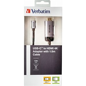 Verbatim 49144 USB-C to HDMI 4K Adapter, USB 3.1 GEN 1, HDMI 4K (60Hz), 1.5m Cable, Grey/Black - Image 2