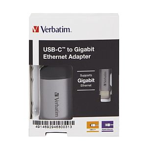 Verbatim 49146 USB-C to Gigabit Ethernet Adapter, USB 3.1 GEN 1, Gigabit Ethernet, Grey/Black - Image 2