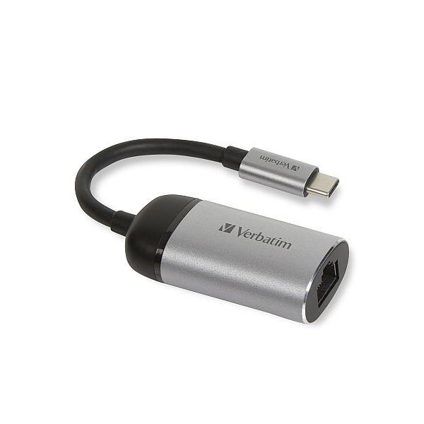 img852315 Verbatim 49146 USB-C to Gigabit Ethernet Adapter, USB 3.1 GEN 1, Gigabit Ethernet, Grey/Black - Image 1