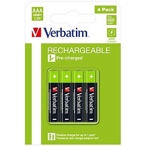 Verbatim 49514 Rechargeable Batteries NiMH AAA HR03 950mAh (4 pcs/Pack)