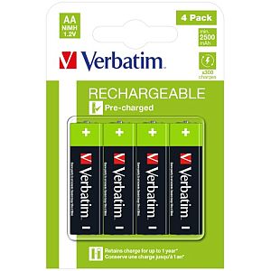 Verbatim 49517 Rechargeable Batteries NiMH AA HR6 2500mAh (4 pcs/Pack)