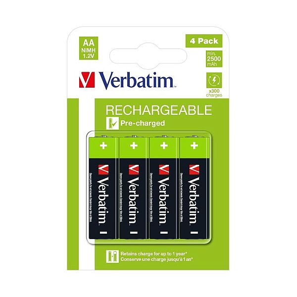 img998674 Verbatim 49517 Rechargeable Batteries NiMH AA HR6 2500mAh (4 pcs/Pack) - Image 1