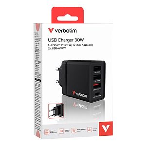 Verbatim 49700 USB Charger 30W 4-Port USB-A, USB-C, EU Plug, Black - Image 2