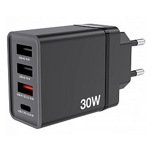 Verbatim 49700 USB Charger 30W 4-Port USB-A, USB-C, EU Plug, Black