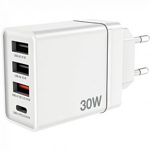 Verbatim 49701 USB Charger 30W 4-Port USB-A, USB-C, EU Plug, White