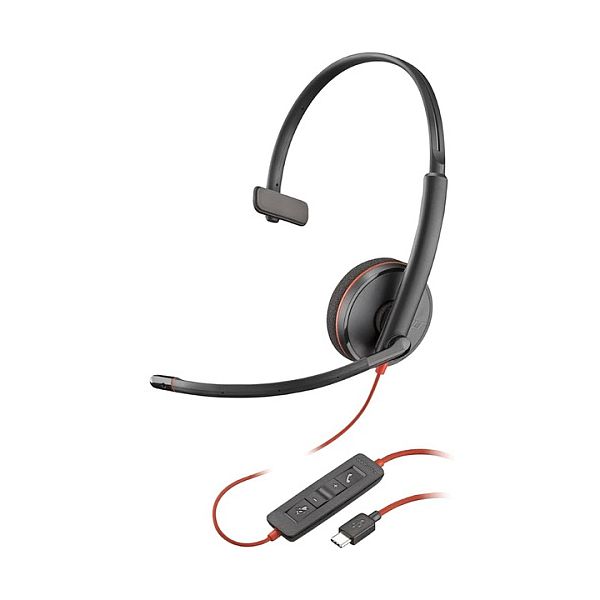 img150758 Poly Blackwire 3210 Mono Wired Headset, USB-C, USB-C/A Adapter (Bulk), Black - Image 1