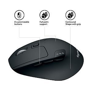Logitech M720 Triathlon Wireless Mouse RF Wireless + Bluetooth, 1000 DPI, Black - Image 4
