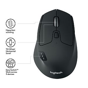 Logitech M720 Triathlon Wireless Mouse RF Wireless + Bluetooth, 1000 DPI, Black - Image 3