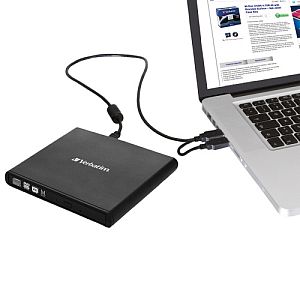 Verbatim 98938 External Slimline CD/DVD Writer External Optical Drive, USB-A, Black - Image 3