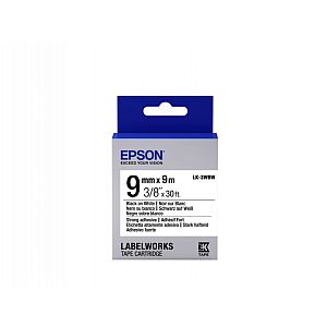 Epson LK-3WBW (C53S653007) Label Tape Cartridge, Strong Adhesive, Black on White 9mm, 9m