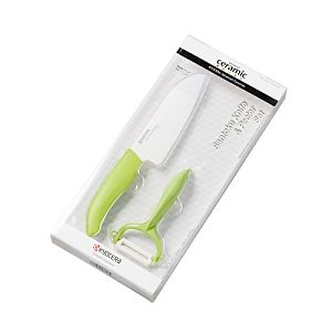Kyocera FK140CP10NGR SANTOKU KNIFE and PEELER Set, knife (14 cm blade) and peeler, Green
