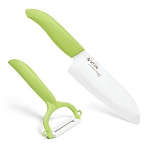 Kyocera FK140CP10NGR SANTOKU KNIFE and PEELER Set, knife (14 cm blade) and peeler, Green - Image 2