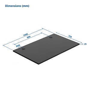 Up Up Table top M Black, 1200x750x25mm (Laminated particle board)